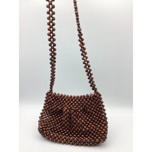1970s Majid Wood Bead Shoulder Or Cross Body Bag Top Zipper NOS